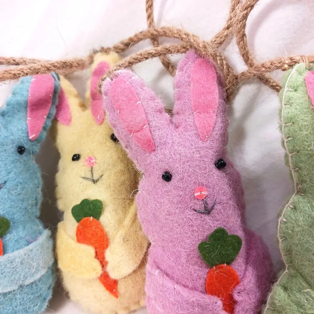 Cottontail Lane Wool Felt Twine Easter Garland Bunny Rabbits Stuffed Pastel 6ft